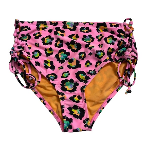 California Waves High Waist Swim Bikini Lace Up Sides Animal Juniors Large - Picture 2 of 14